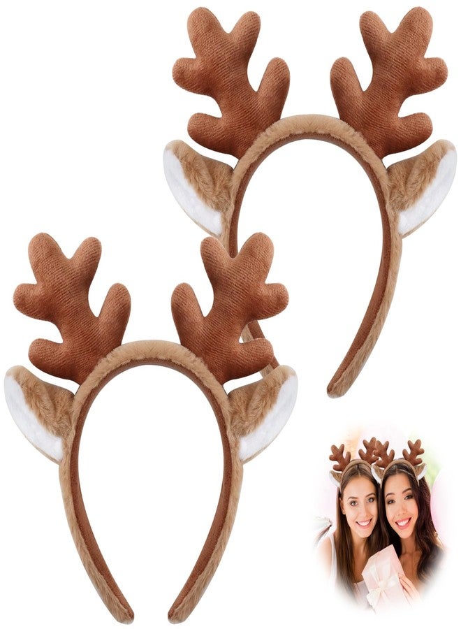 AEDOVE Reindeer Antlers Headband, Deer Ears Animal Ears Headband Deer Antlers Christmas Party Favor Headbands for Cosplay Accessories (Brown) - Image 1